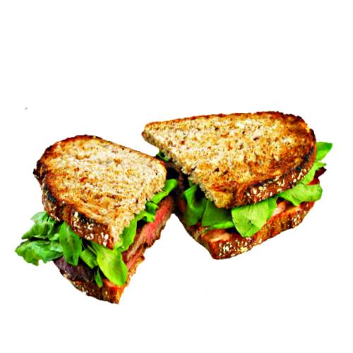 Toasted steak sandwich is made with tender beaten steak lettuce tomato all on toasted bread.