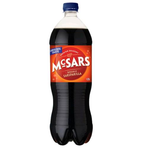 Sarsaparilla McSars - McSars Sarsaparilla is a carbonated soft drink from the smilax ornata plant but now sometimes made with artificial flavors and dark in color.