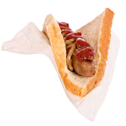 Sausage Sizzle - Sausage Sizzle is a cooked sausage typically beef or pork on a grill or barbecue and served in a slice of bread with sauce and toppings.