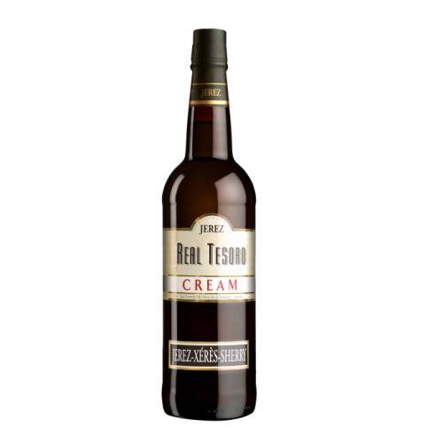 Jerez Real Tesoro Cream Sherry is dark mahogany in colour and smooth on the palate well balanced and rich with a long after taste. Aromas of dry fruits oak and raisin notes.