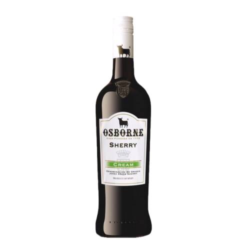 Sherry Cream Osborne - Osborne sherry cream Mahogany color with reddish highlights. Slightly viscous aromas of figs and risings with nutty nuances. Round and velvety with exuberant caramel flavours balanced with spicy oak notes.