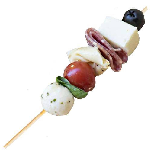 Antipasto Skewer is made by stacking antipasto goodies on a stick like olive cheese smoked meats and pickled goods.