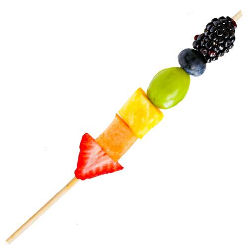 Fruit Skewer is a stick stacked with season fruits like pineapple strawberry grape melon and many types of berries.