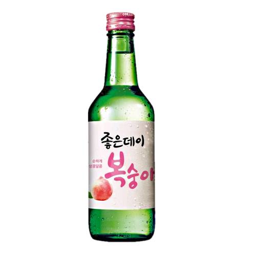Good Day peach soju rice spirit with pink peach flavour.