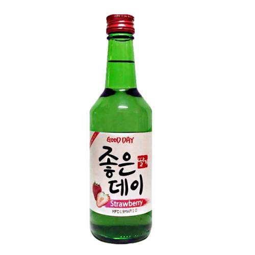 Good Day strawberry soju rice spirit with steawberry flavour.
