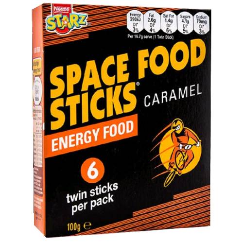 Space Food Sticks Caramel - Space Food Sticks Caramel is an balance energy snacks in rod form containing nutritionally balanced amounts of carbohydrate fat and protein.