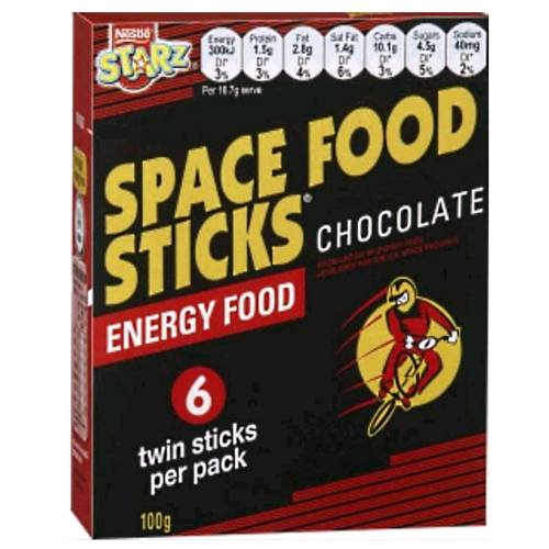 Space Food Sticks Chocolate - Chocolate Space Food Sticks is an balance energy snacks in rod form containing nutritionally balanced amounts of carbohydrate fat and protein.