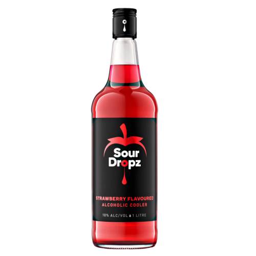Sour Dropz strawberry liqueur has a sourness and rich strawberry flavour and bright red in color.