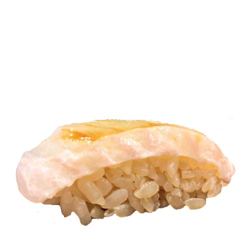 Sushi Nigiri Hirame - Hirame Nigiri Sushi is a slice of white fish like fluke or halibut on top of uruchimai pressed together rice.