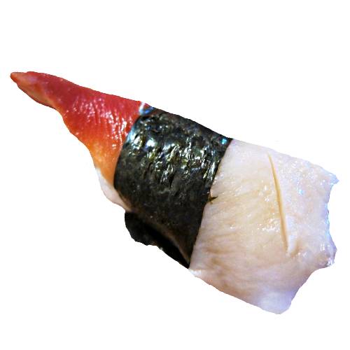 Hokkigai Nigiri Sushi is a small clam on top of short grain rice called sushi rice that is pressed together.
