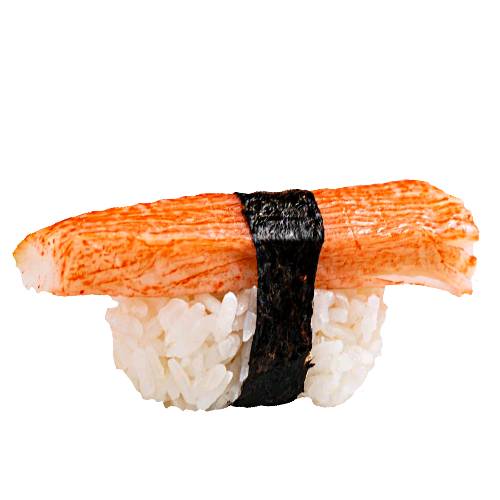 Sushi Nigiri Kani - Kani Nigiri Sushi is short grain sushi rice made into a block than topped with crab or crab sticks and wrapped with nori seaweeds.