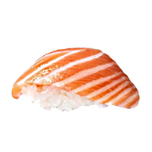 Sake Nigiri Sushi is pressed uruchimai sushi rice top with a thin slice of salmon.