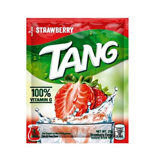 Strawberry Tang powder is a strawberry flavoured artificial drink powder sweetened with sugar source of vitamin C.