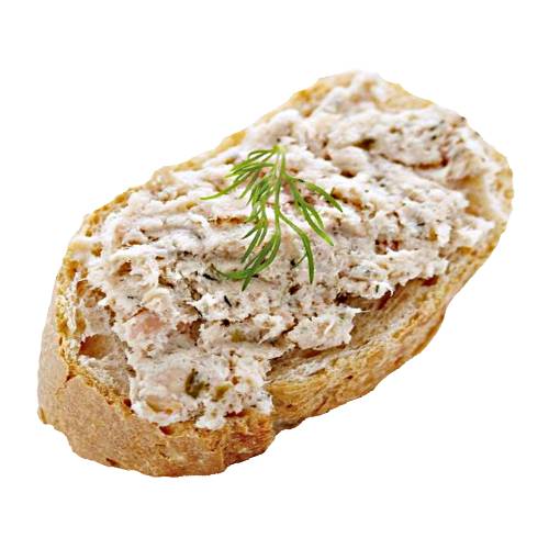 Toast Rillette Chicken - Chicken Rillette Toast is made by skow cooking chicken then colded and mixed into a soft paste then placed on top of a toasted bread.