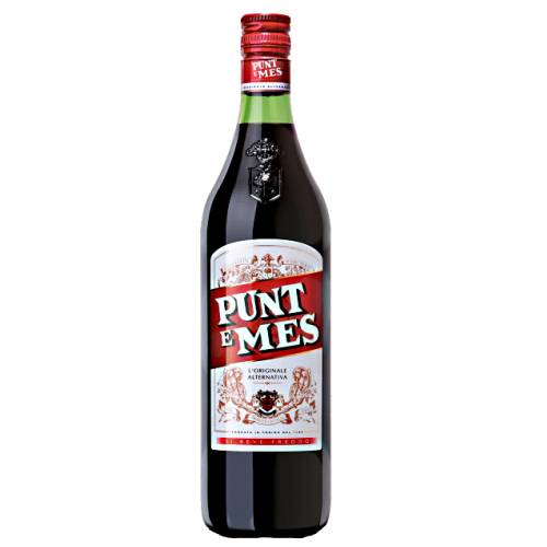 Vermouth Bitter Punt e Mes - Punt e Mes is a dark brown in color and has a bitter flavour and literally means point and a half in Piedmontese referring to the flavor being characterised as one point of sweetness and half a point of bitterness.