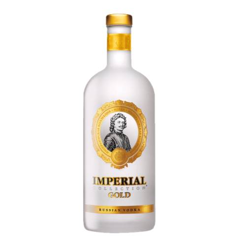 Imperial Collection Gold Vodka is distilled according to a recipe dating from 1721 for Peter The Greatm this vodka comprises honey lime blossom and the purest Lake Ladoga water then purified through several filters including gold leaf thread.