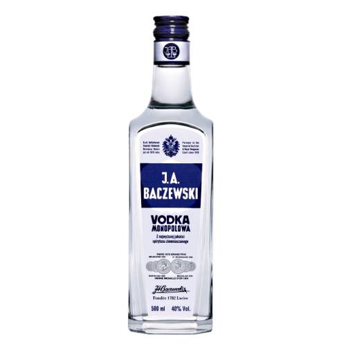 Vodka JA Baczewski Monopolowa - JA Baczewski Monopolowa vodka is triple distilled potato spirit and crystal clear water for the alpine springs.