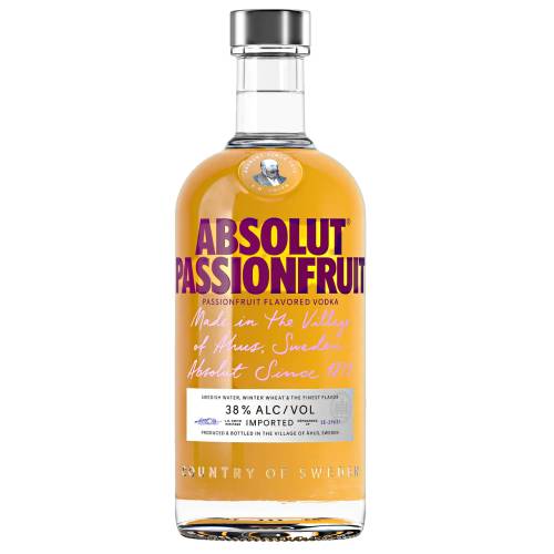 Passion Fruit Absolut Vodka with passionfruit and orange blossom flavour and deep orange look.