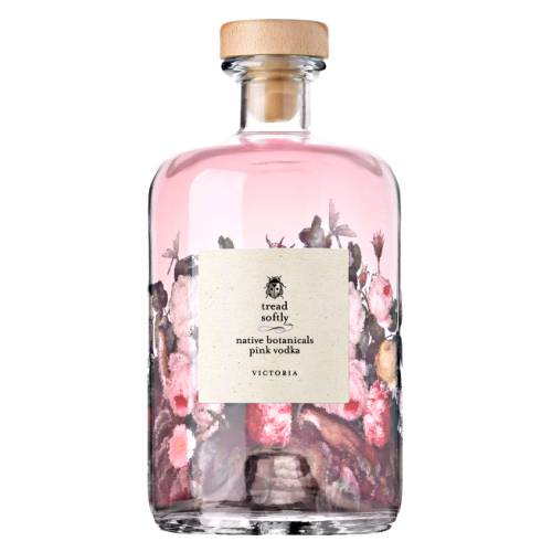 Vodka Pink Tread Softly - Tread Softly pink vodka is double distilled for smoothness and specially blended with a touch of native strawberry gum leaf botanicals.