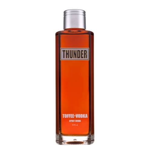Thunder Toffee Vodka free from any unnatural additives or preservatives Thunder Toffee Vodka has been made from a triple distilled grain vodka and a completely natural toffee made simply from pure melted cane sugar.
