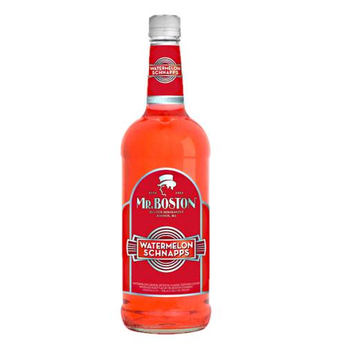 Watermelon Schnapps Mr Boston - Mr Boston watermelon schnapps is a bright red schnapps with a juicy candy flavor of ripe watermelon.