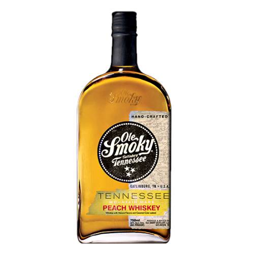 Ole Smoky peach wWhiskey with a light nutty peach taste and warm color.