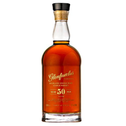 Glenfarclas 50 Year Whisky is a rare single malt whisky copper in colour reminiscent of the magnificent stills at the distillery.