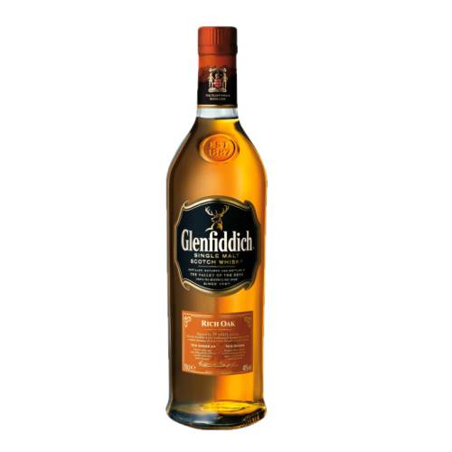 Whisky Glenfiddich Rich Oak is a completely unique single malt delicately finished for up to 12 weeks in brand new American and new Spanish oak casks after being patiently matured for 14 years.