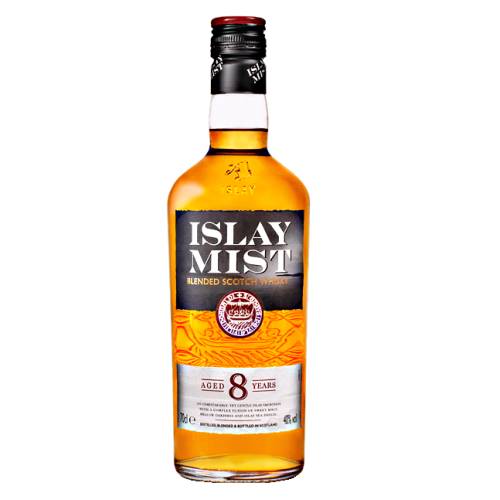 Islay Mist 8 Year Whisky with golden color and aroma of sea air peat and light smoke with lingering hints of salt with layers of peat smoke.