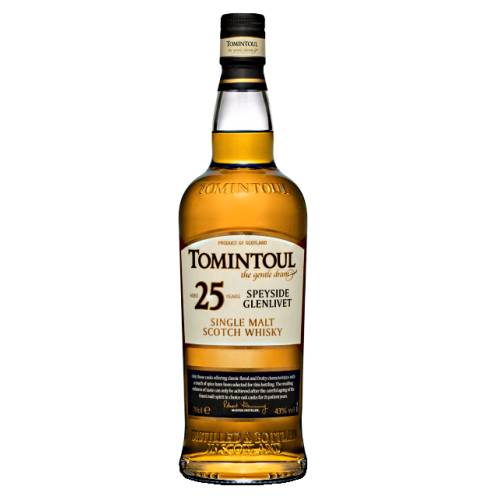 Tomintoul 25 Year Scotch Whisky has been matured in the finest barrels the end result is a bold rich and fruity whisky with a long finish.